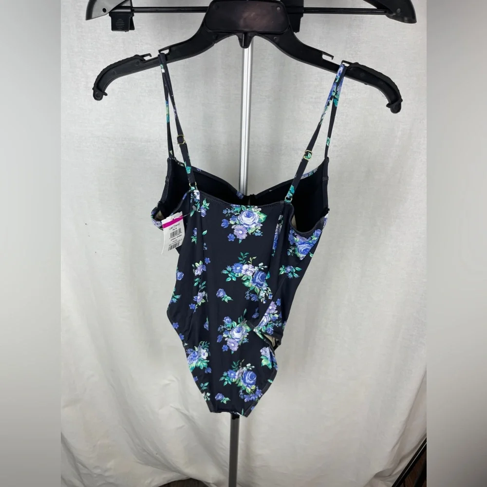 WeWoreWhat Underwire Black With Blue Flowers One-Piece Size Medium NWT